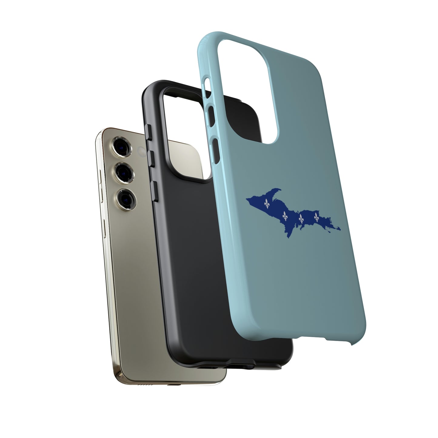 Michigan Upper Peninsula Tough Phone Case ('58 Caddie Blue w/ UP Quebec Flag Outline) | Samsung & Pixel Android