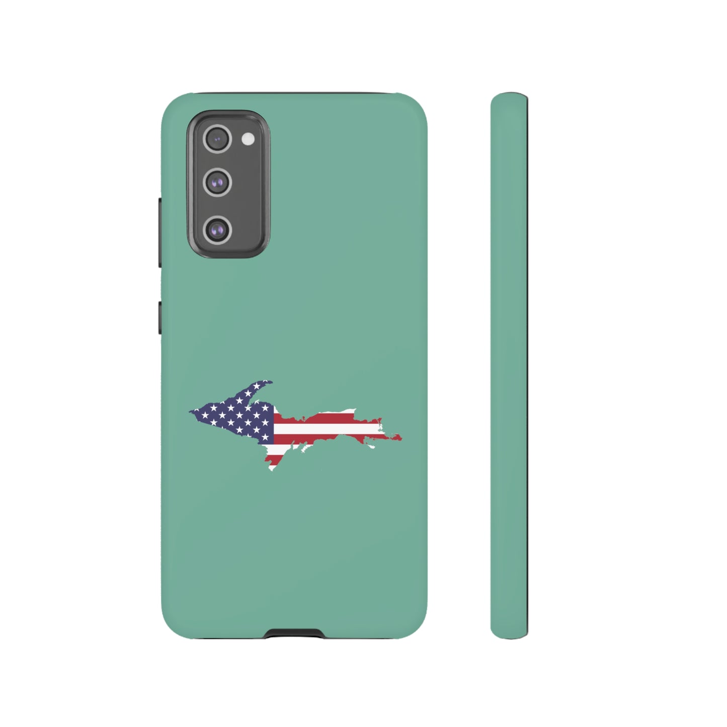 Michigan Upper Peninsula Tough Phone Case ('64 Metallic Mint Green w/ UP USA Flag Outline) | Samsung & Pixel Android