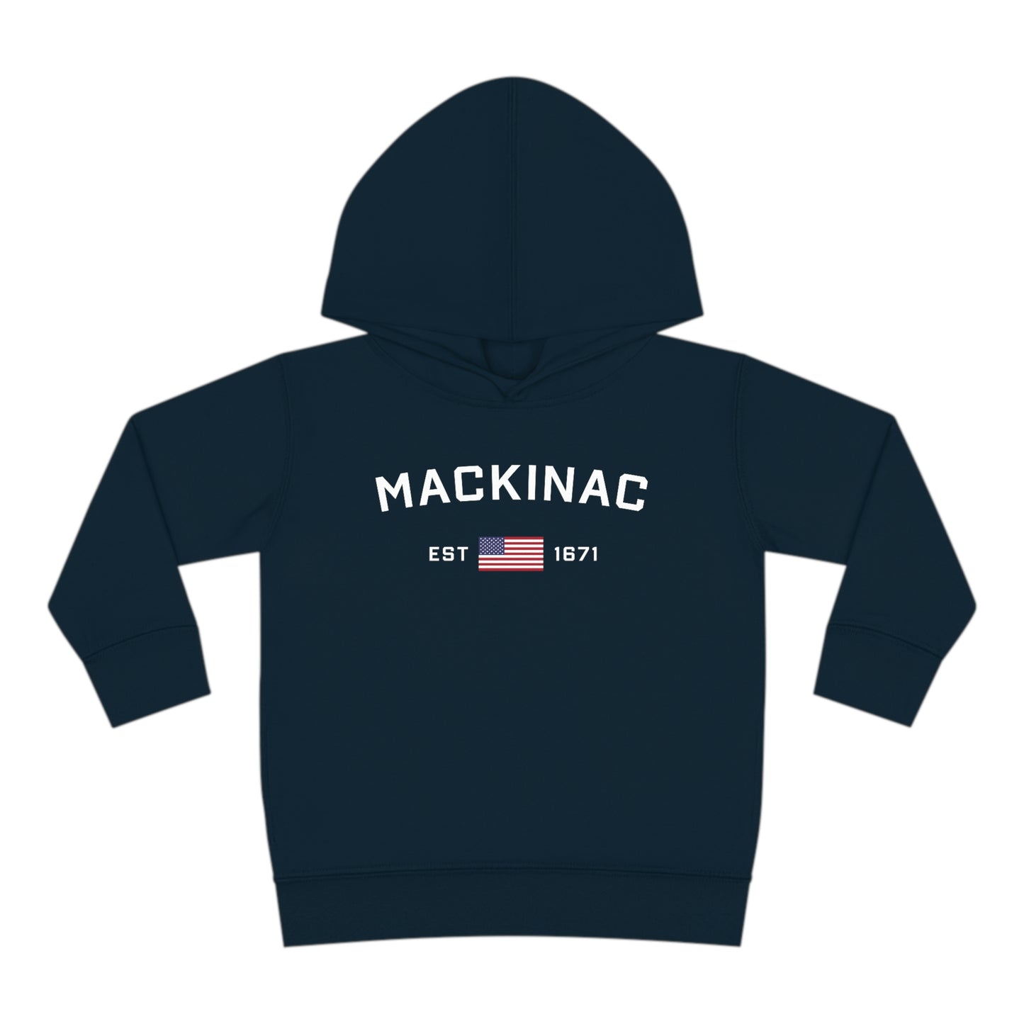 'Mackinac EST 1671' Hoodie (w/USA Flag Outline) | Unisex Toddler