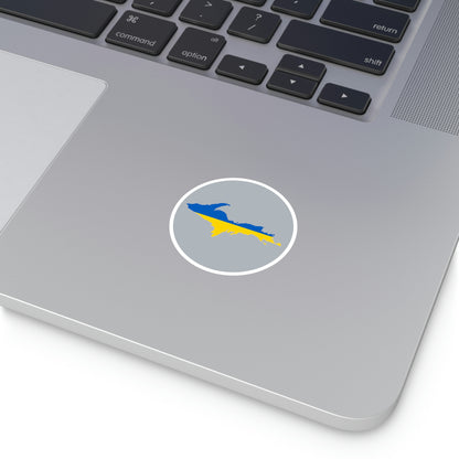 Michigan Upper Peninsula Round Stickers (Silver w/ UP Ukraine Flag Outline) | Indoor\Outdoor