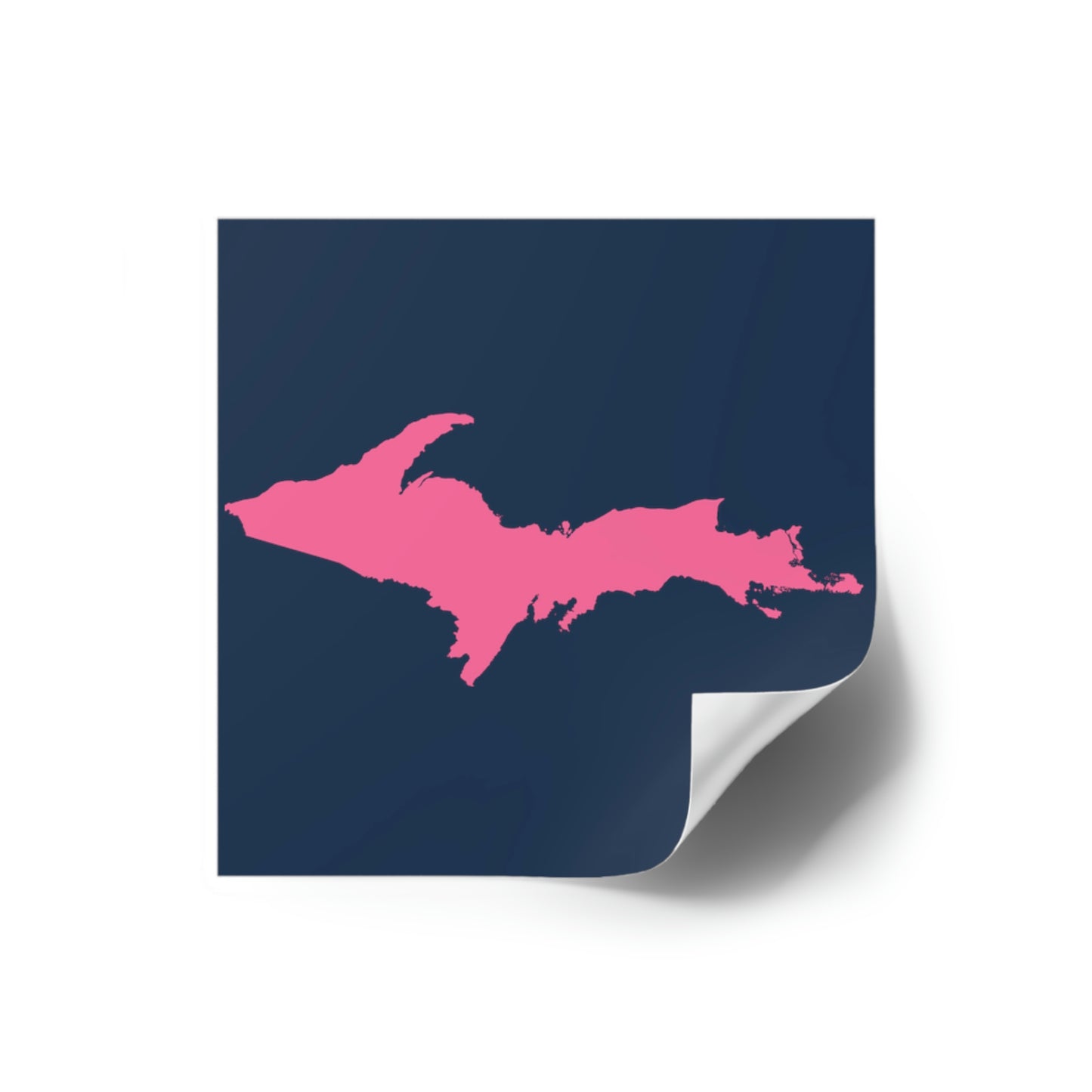 Michigan Upper Peninsula Square Sticker (Navy w/ Pink UP Outline) | Indoor/Outdoor