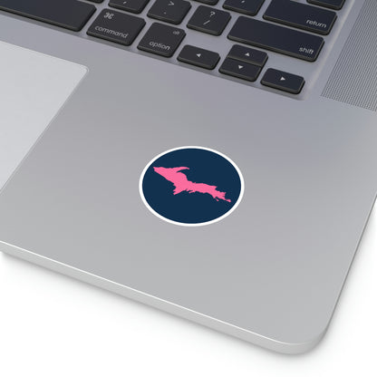 Michigan Upper Peninsula Round Stickers (Navy w/ Pink UP Outline) | Indoor\Outdoor