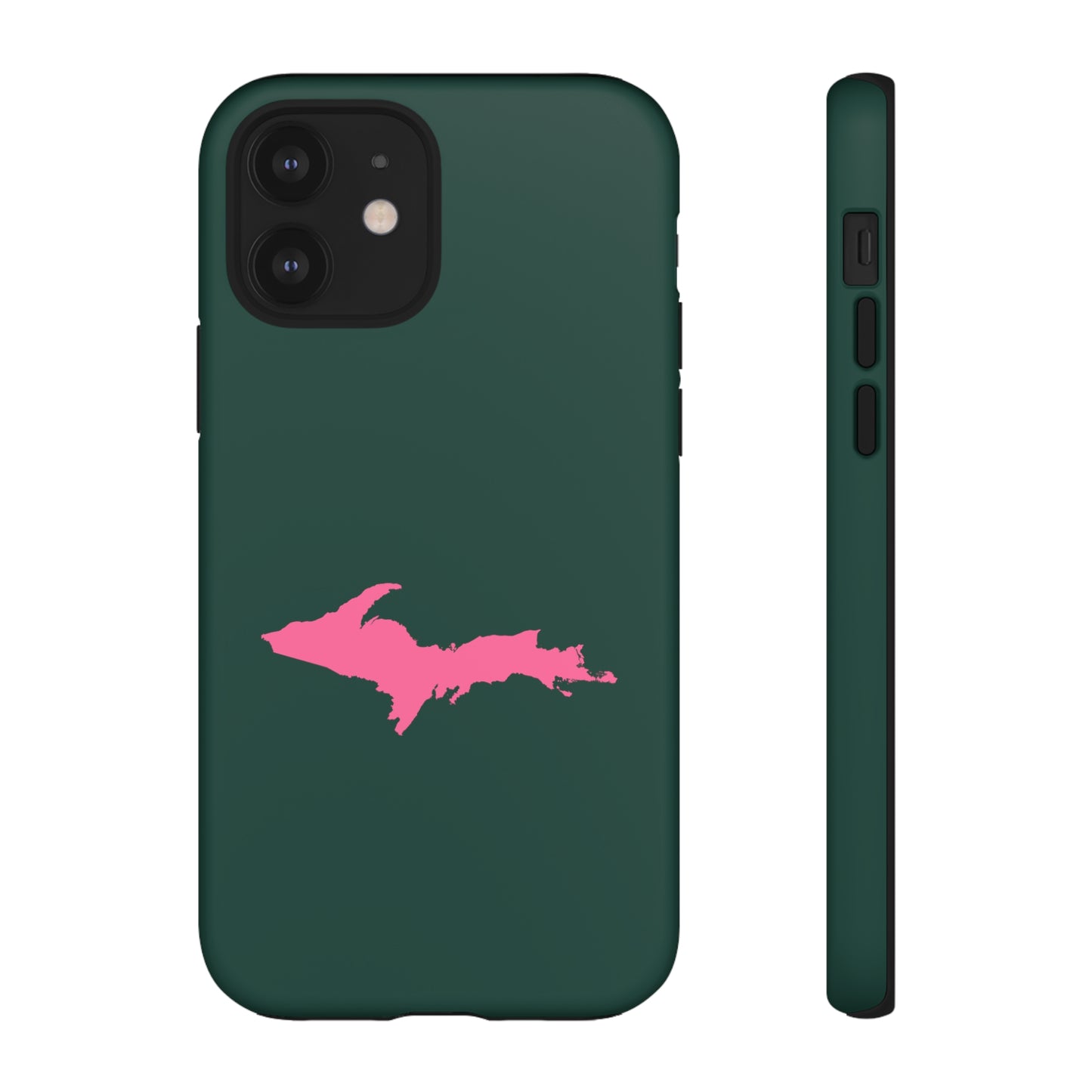 Michigan Upper Peninsula Tough Phone Case (Green w/ Pink UP Outline) | Apple iPhone