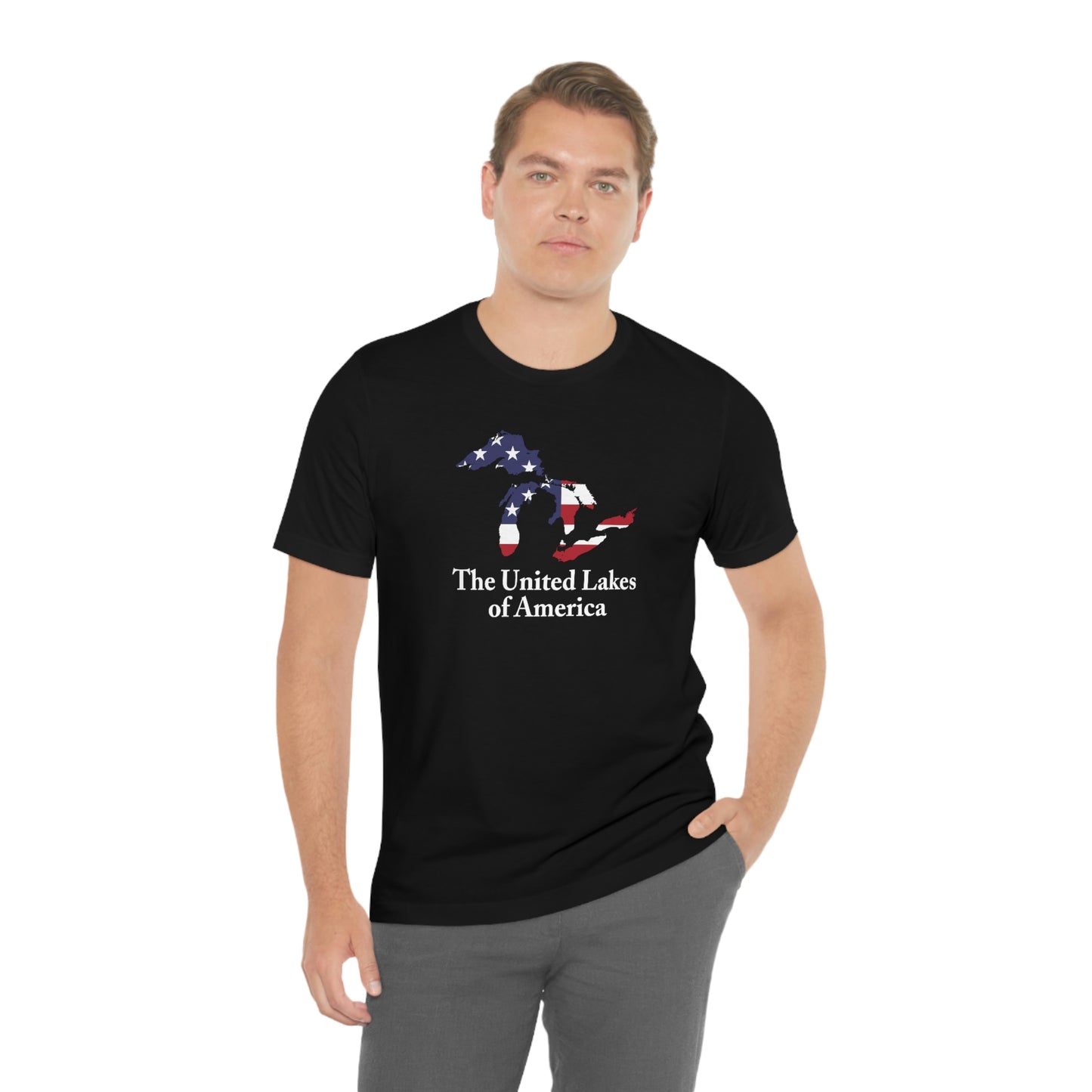 'The United Lakes of America' T-Shirt (w/ Great Lakes USA Flag Outline) | Unisex Standard Fit