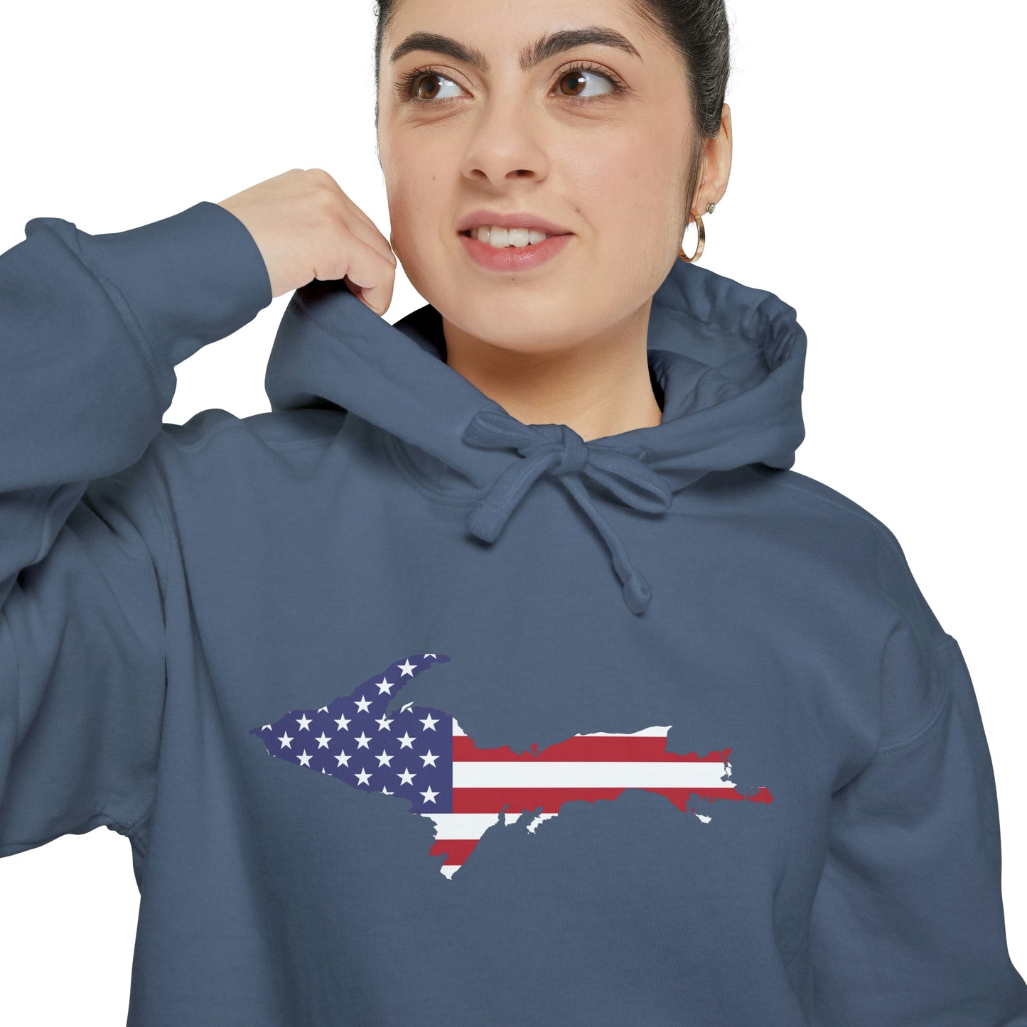 Michigan Upper Peninsula Hoodie (w/ UP USA Flag Outline) | Unisex Garment-Dyed