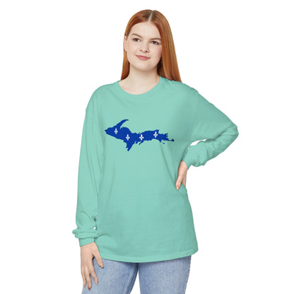 Michigan Upper Peninsula Garment-Dyed T-Shirt (w/ UP Quebec Flag Outline) | Unisex Long Sleeve