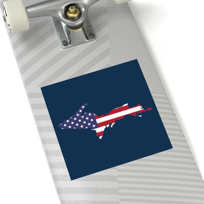 Michigan Upper Peninsula Square Sticker (Navyw/ UP USA Flag Outline) | Indoor/Outdoor