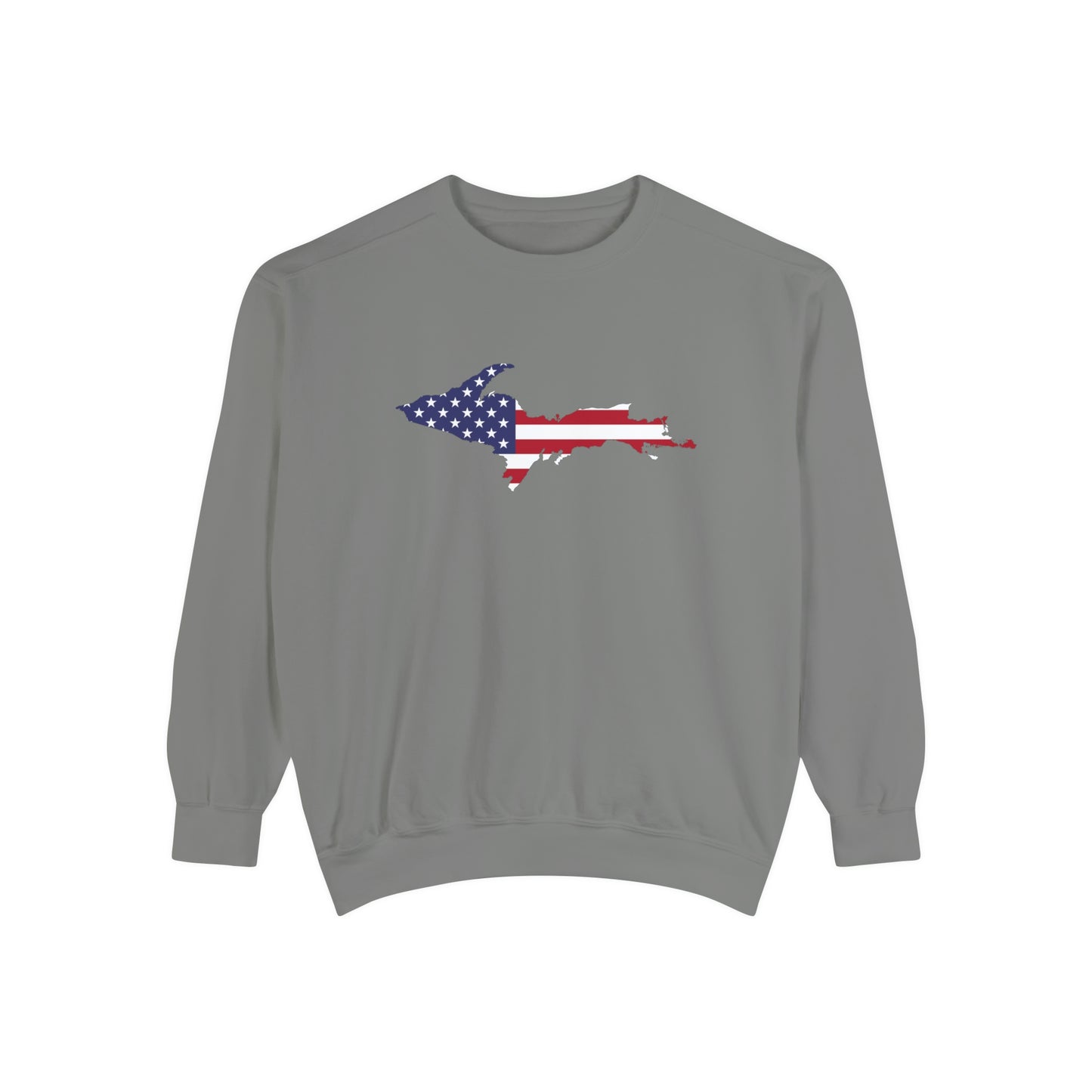 Michigan Upper Peninsula Sweatshirt (w/ UP USA Flag Outline) | Unisex Garment Dyed