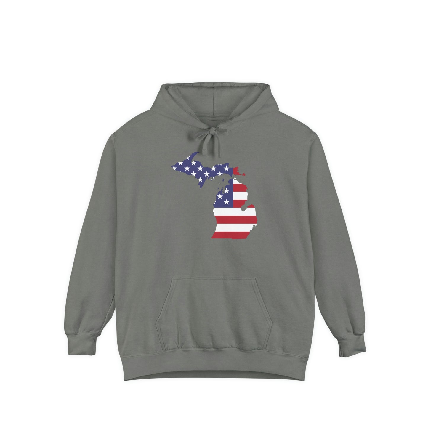 Michigan Upper Peninsula Hoodie (w/ MI USA Flag Outline) | Unisex Garment-Dyed