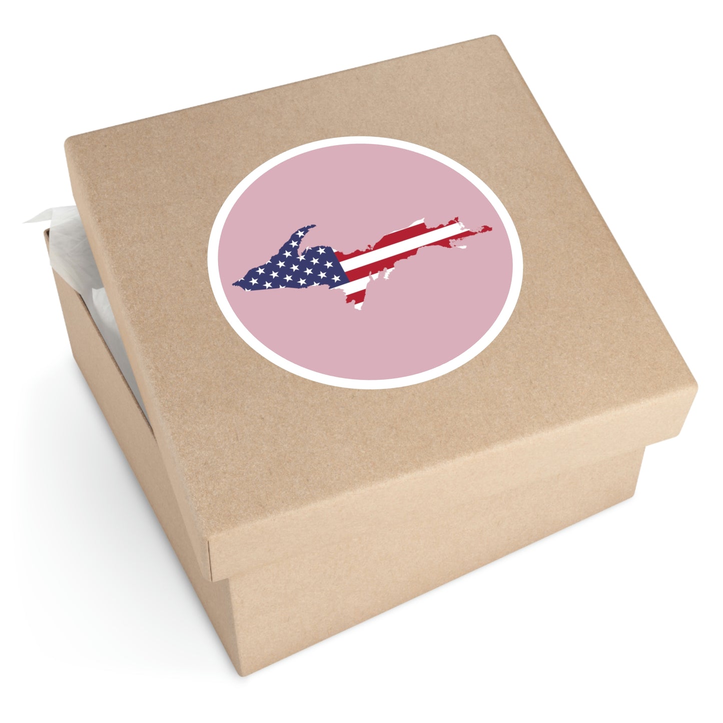 Michigan Upper Peninsula Round Stickers (Pink w/ UP USA Flag Outline) | Indoor\Outdoor