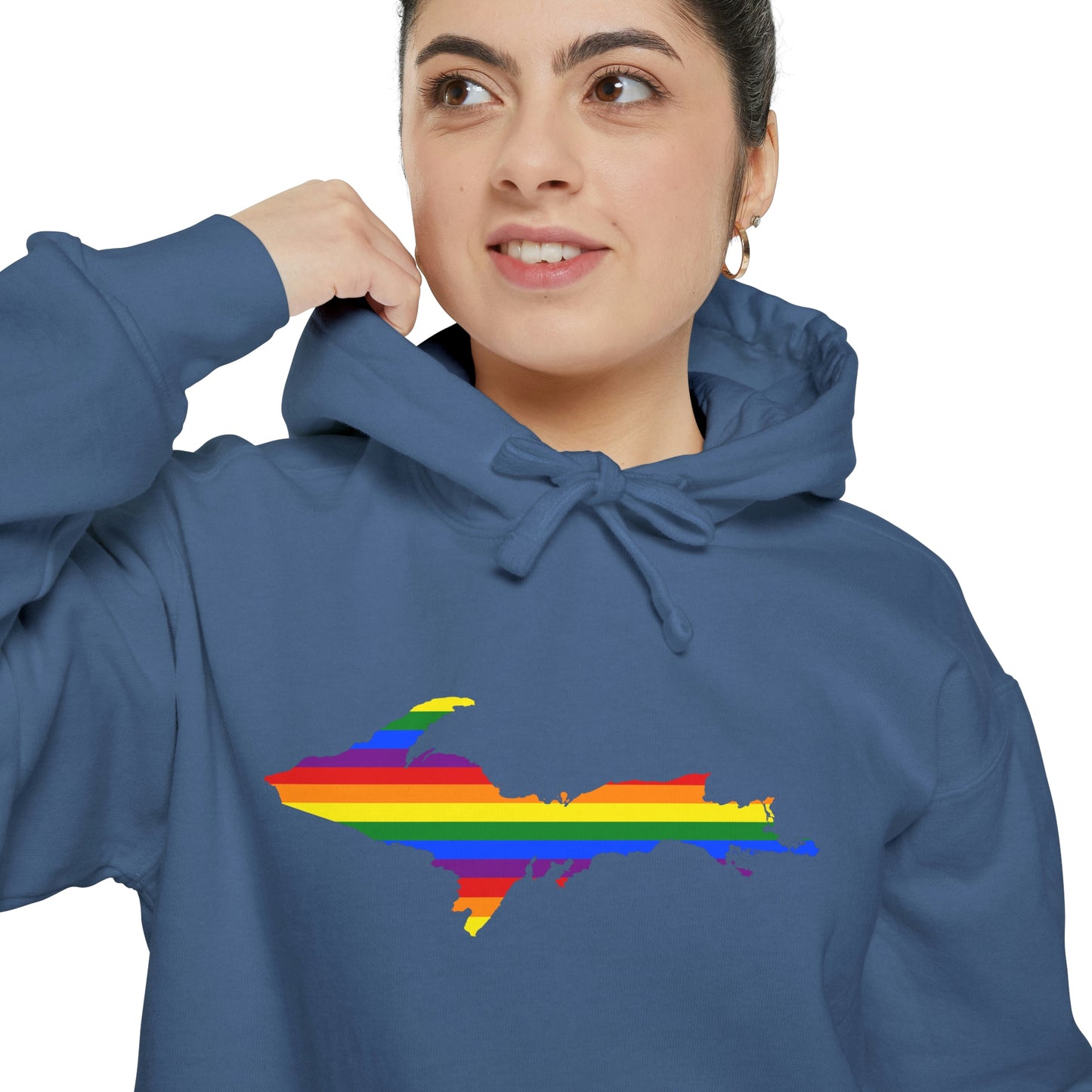 Michigan Upper Peninsula Hoodie (w/ UP Pride Flag Outline) | Unisex Garment-Dyed