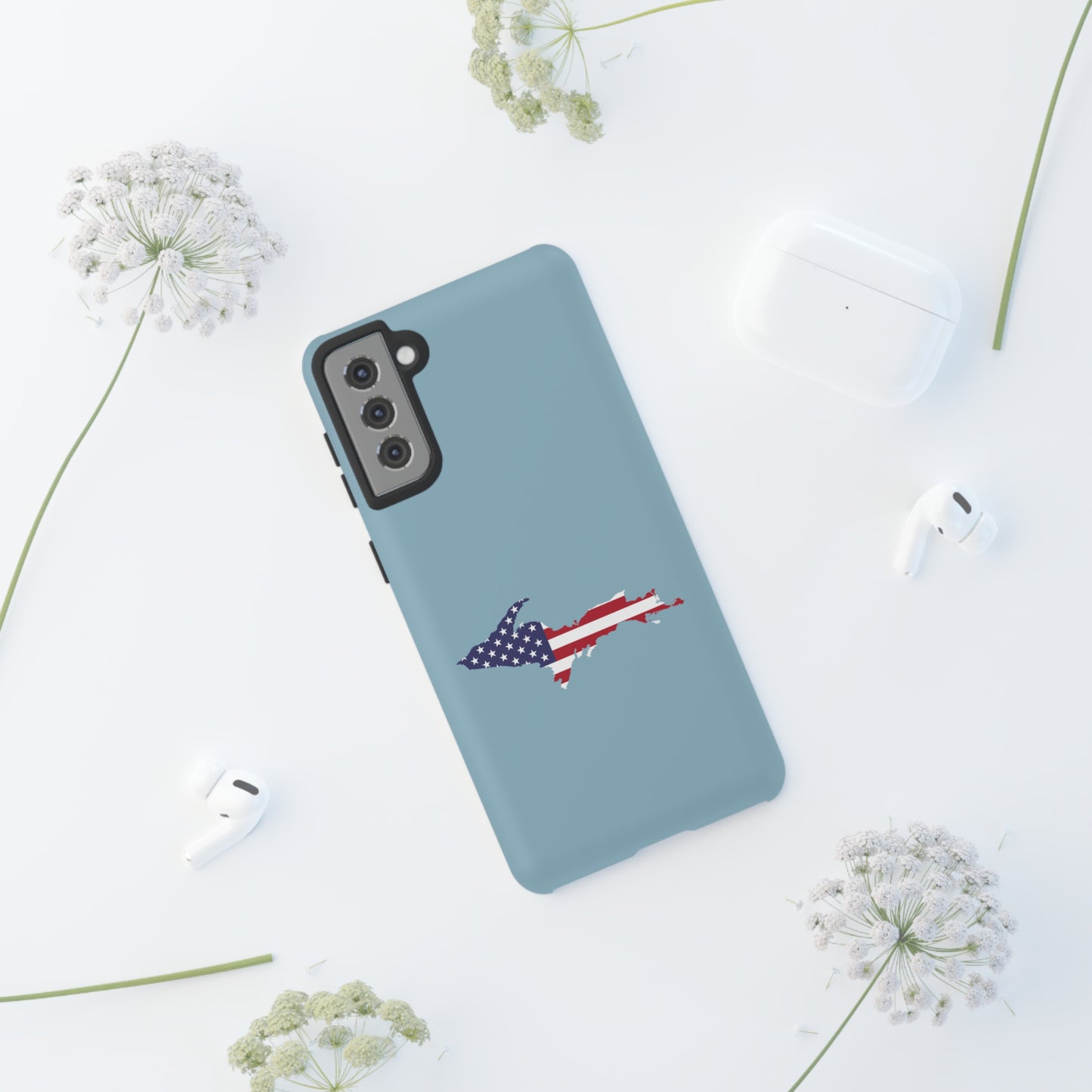 Michigan Upper Peninsula Tough Phone Case (Opal Blue w/ UP USA Flag Outline) | Samsung & Pixel Android