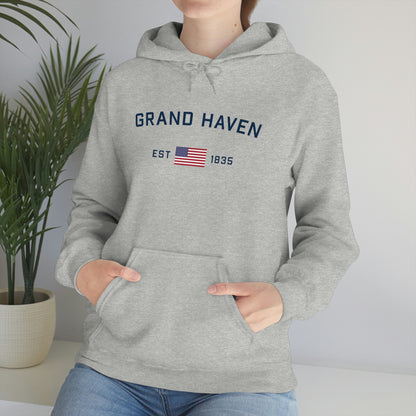 'Grand Haven EST 1835' Hoodie (w/USA Flag Outline) | Unisex Standard