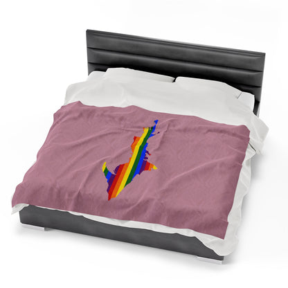 Michigan Upper Peninsula Plush Blanket (w/ UP Pride Flag Outline) | Pink