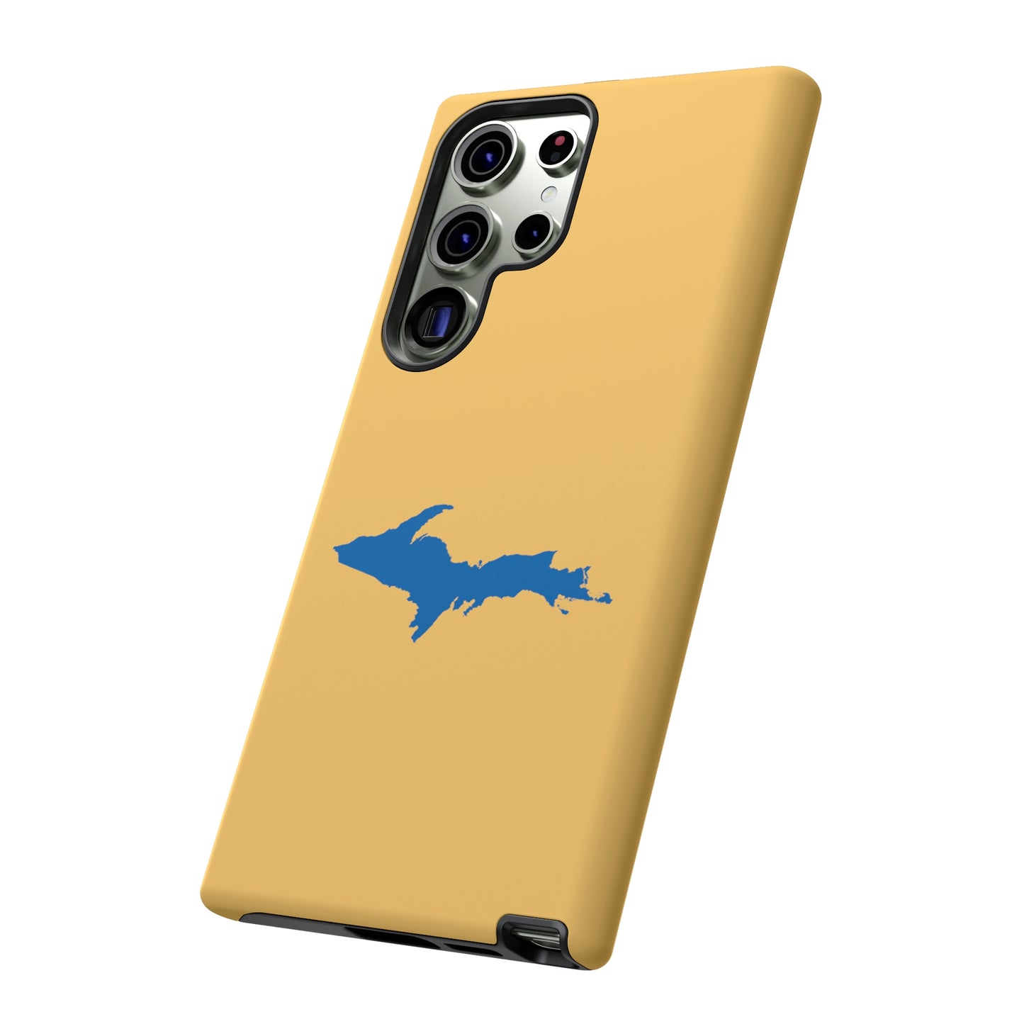 Michigan Upper Peninsula Tough Phone Case (Citrine w/ Azure UP Outline) | Samsung & Pixel Android