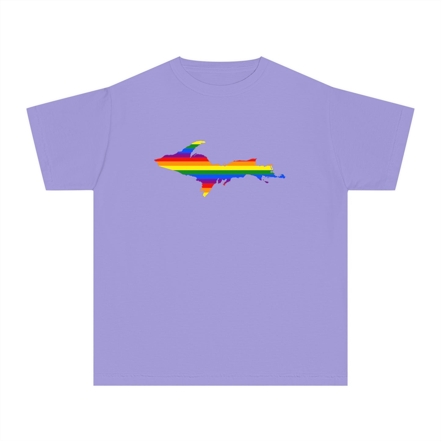 Michigan Upper Peninsula T-Shirt (w/ UP Pride Flag Outline) | Youth Garment-Dyed