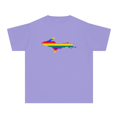 Michigan Upper Peninsula T-Shirt (w/ UP Pride Flag Outline) | Youth Garment-Dyed