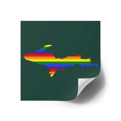 Michigan Upper Peninsula Square Sticker (Green w/ UP Pride Flag Outline) | Indoor/Outdoor