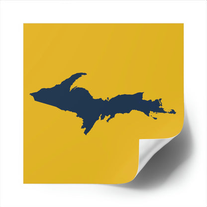 Michigan Upper Peninsula Square Sticker (Gold w/ Navy UP Outline) | Indoor/Outdoor