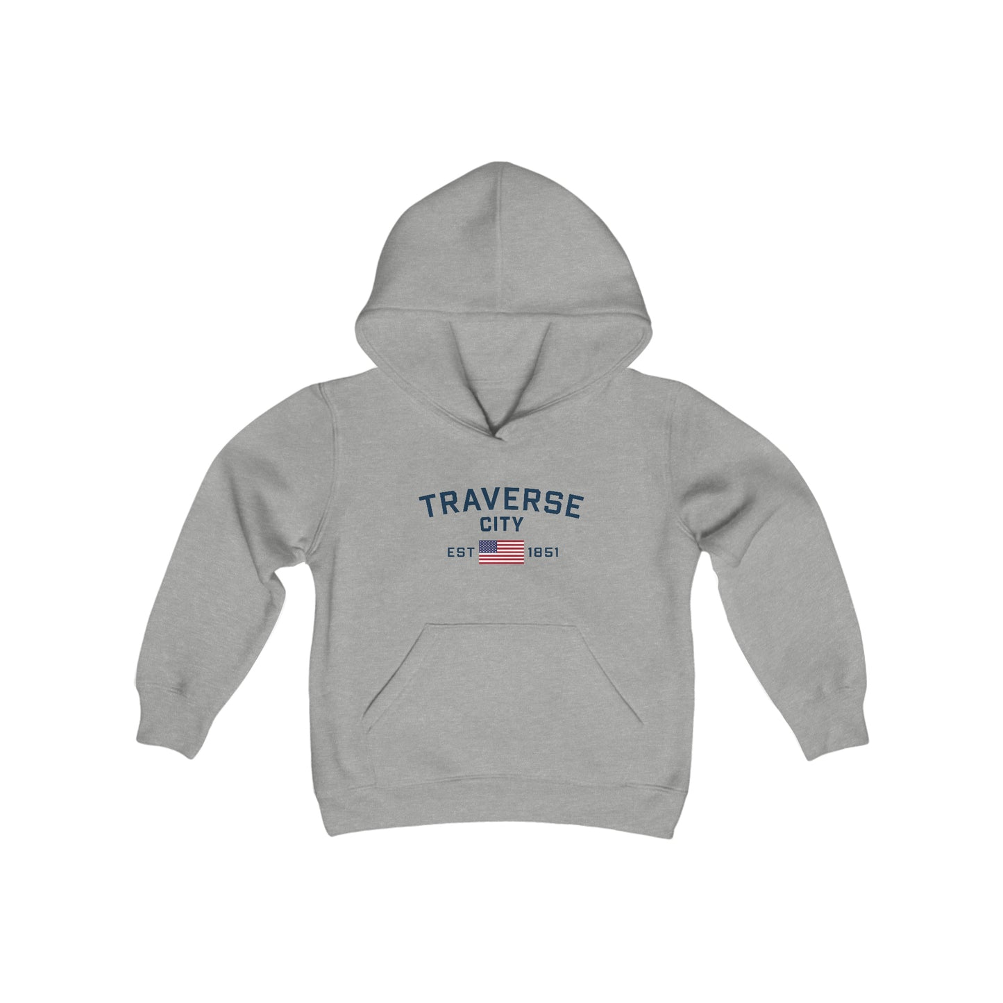 'Traverse City 1851' Hoodie (w/USA Flag Outline) | Unisex Youth