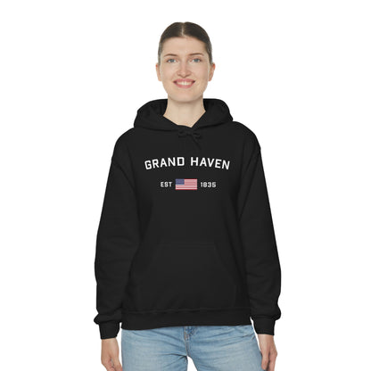 'Grand Haven EST 1835' Hoodie (w/USA Flag Outline) | Unisex Standard