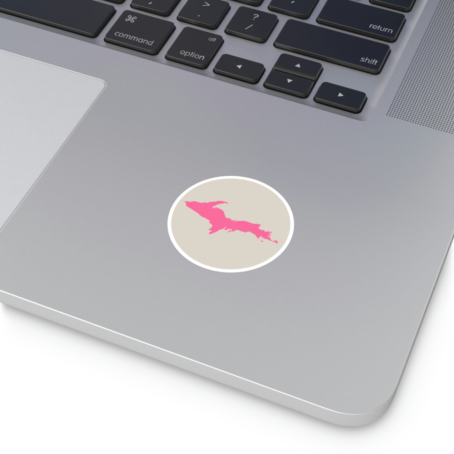 Michigan Upper Peninsula Round Stickers (Canvas Color w/ Pink UP Outline) | Indoor\Outdoor