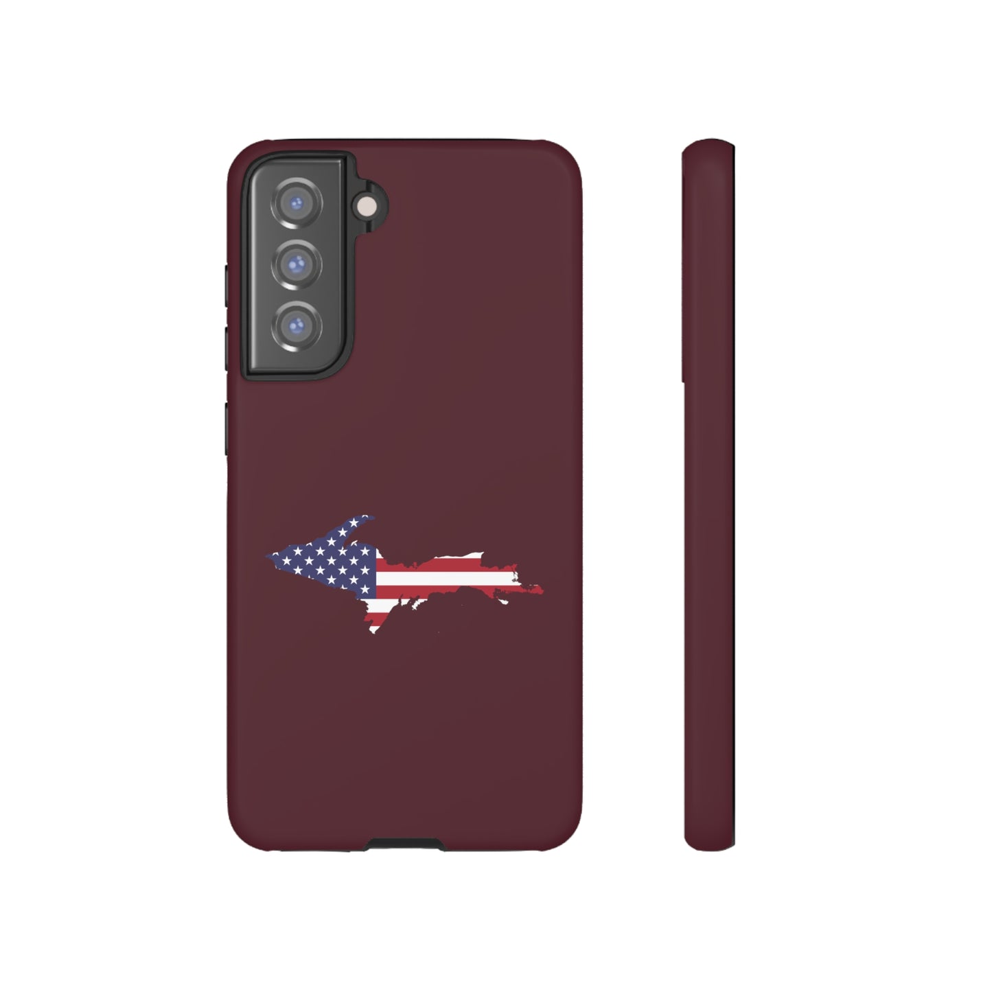 Michigan Upper Peninsula Tough Phone Case (Old Mission Burgundy w/ UP USA Flag Outline) | Samsung & Pixel Android