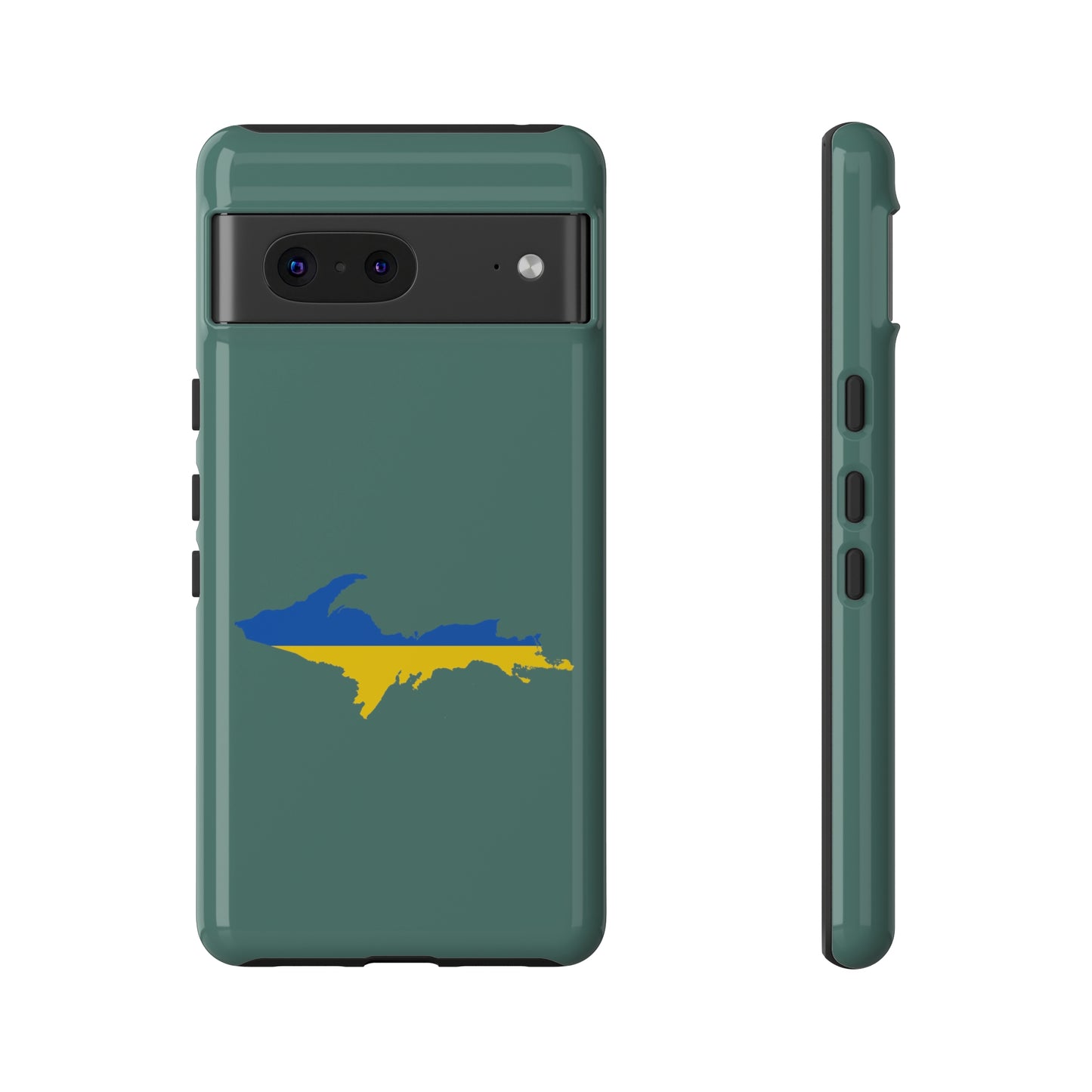 Michigan Upper Peninsula Tough Phone Case (Copper Green w/ UP Ukraine Flag Outline) | Samsung & Pixel Android