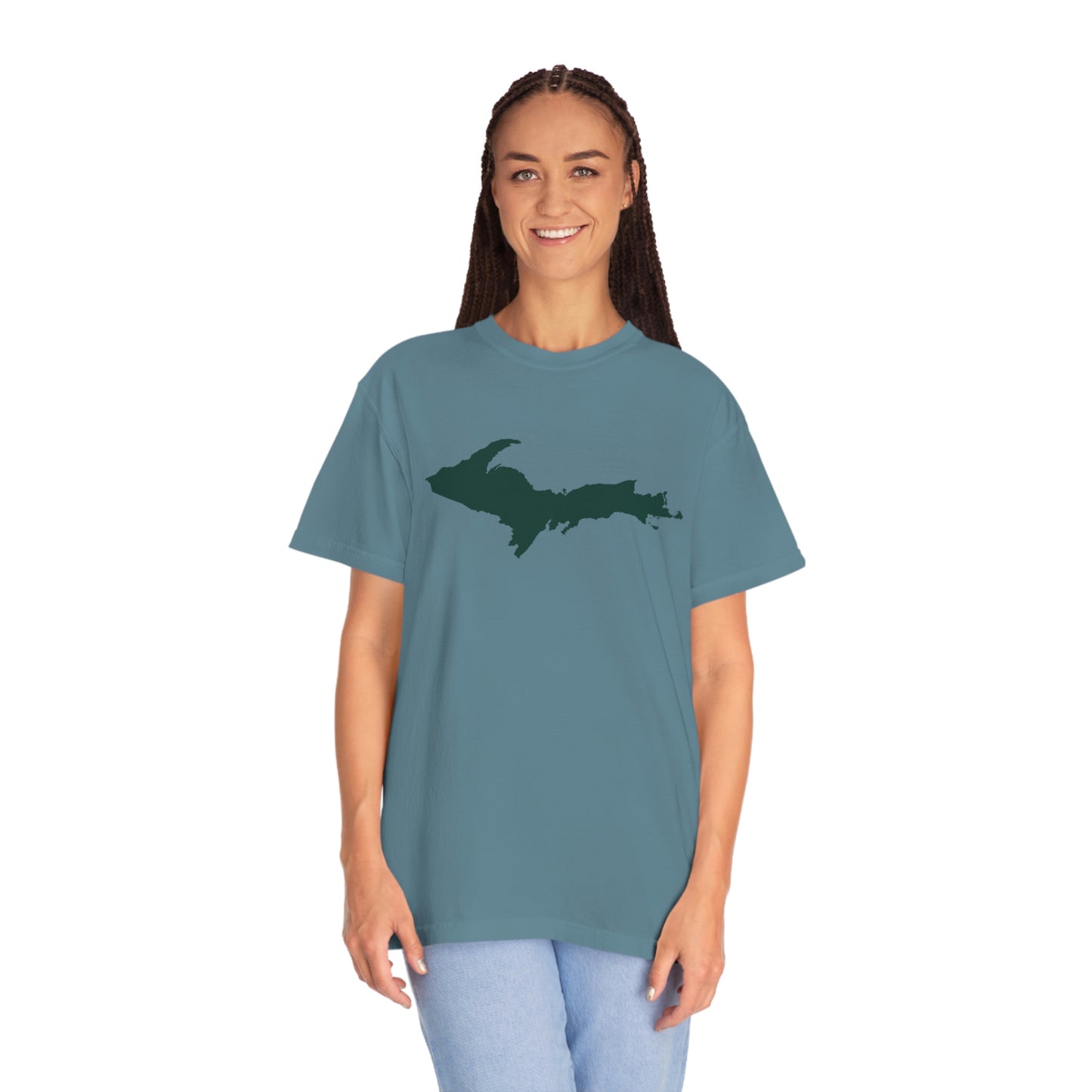 Michigan Upper Peninsula T-Shirt (w/ Green UP Outline) | Unisex Garment-Dyed