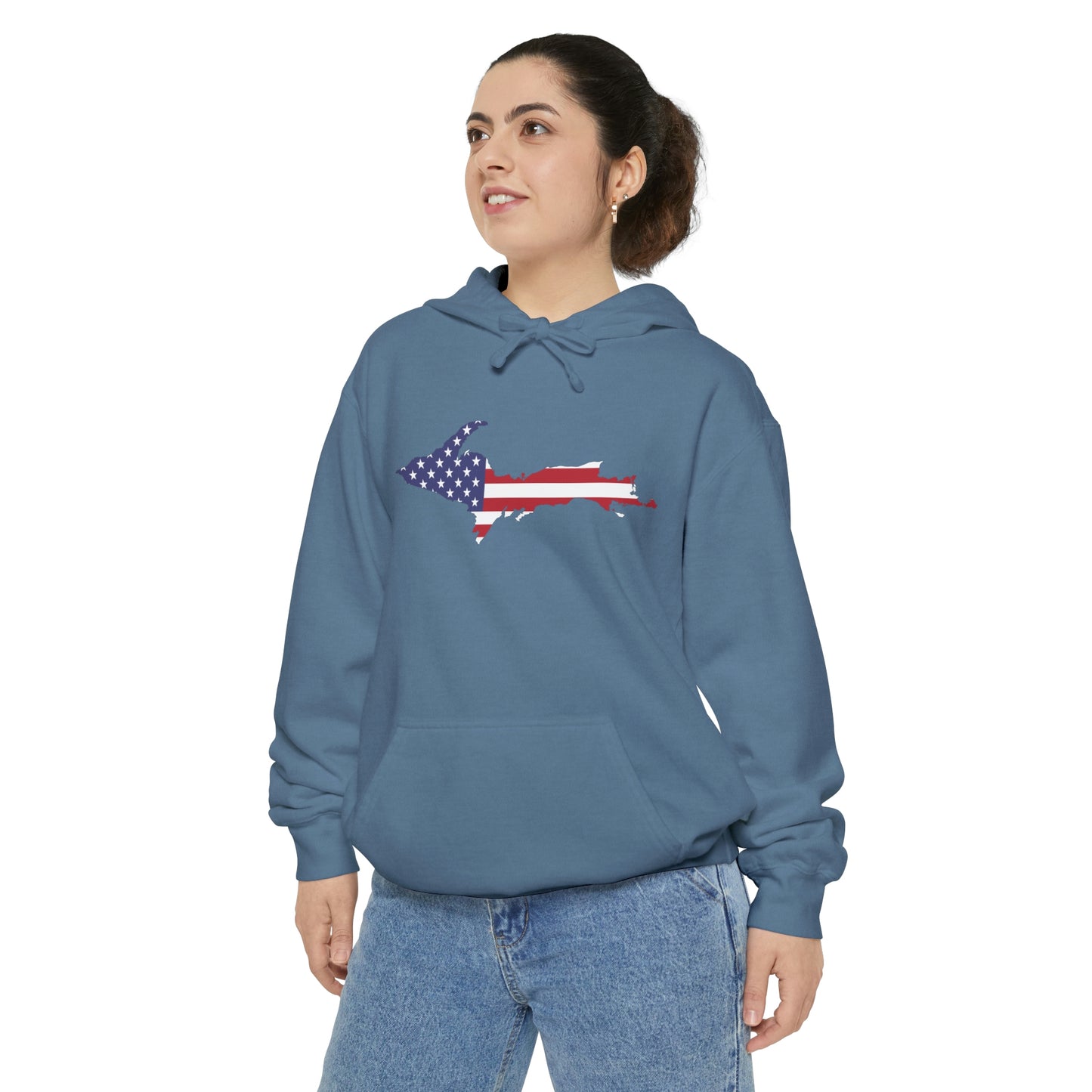 Michigan Upper Peninsula Hoodie (w/ UP USA Flag Outline) | Unisex Garment-Dyed