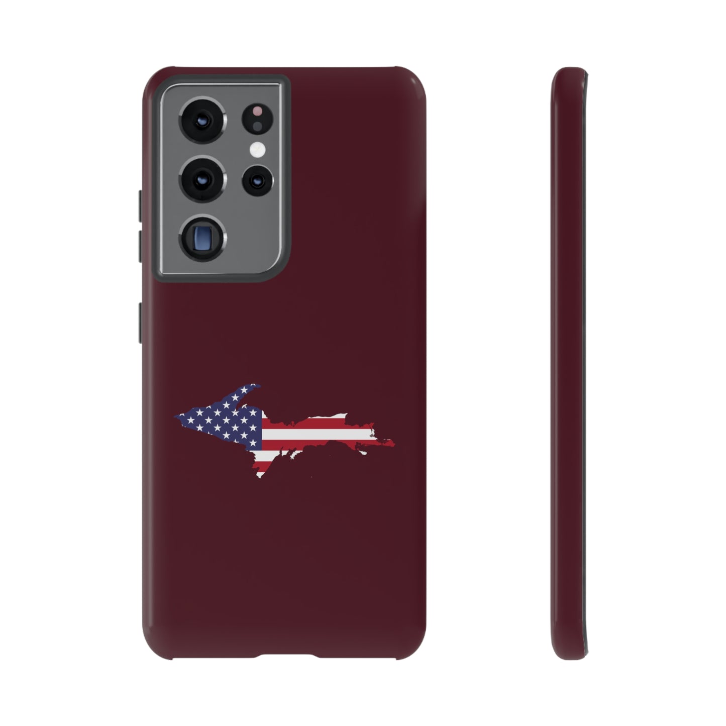 Michigan Upper Peninsula Tough Phone Case (Old Mission Burgundy w/ UP USA Flag Outline) | Samsung & Pixel Android