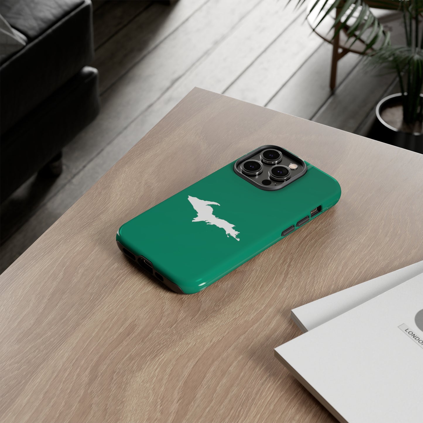 Michigan Upper Peninsula Tough Phone Case (Emerald Green w/ UP Outline) | Apple iPhone