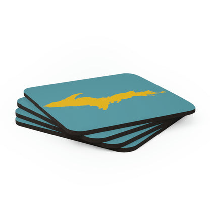 Michigan Upper Peninsula Coaster Set (Huron Blue w/ Gold UP Outline) | Corkwood - 4 pack