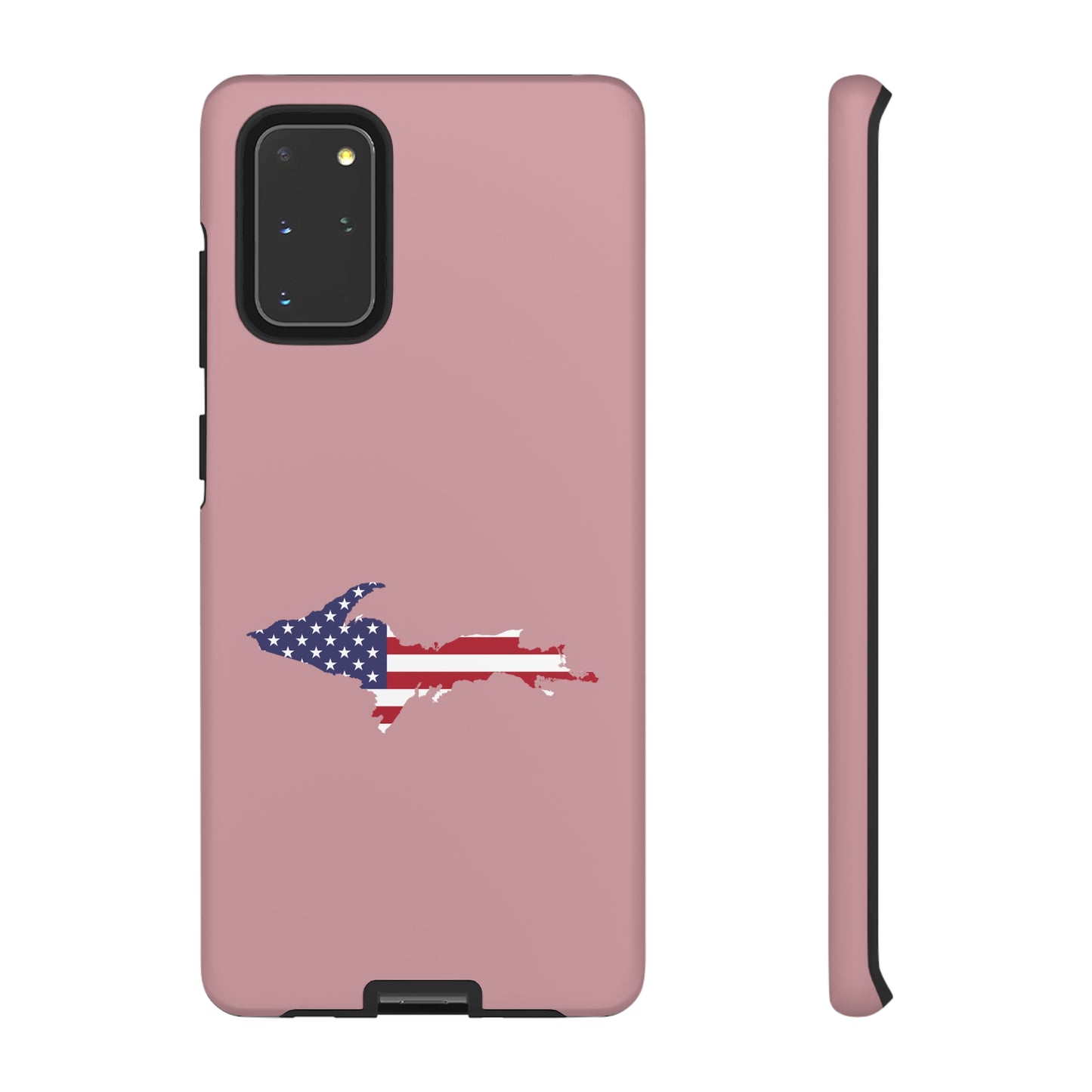 Michigan Upper Peninsula Tough Phone Case (Cherry Blossom Pink w/ UP USA Flag Outline) | Samsung & Pixel Android