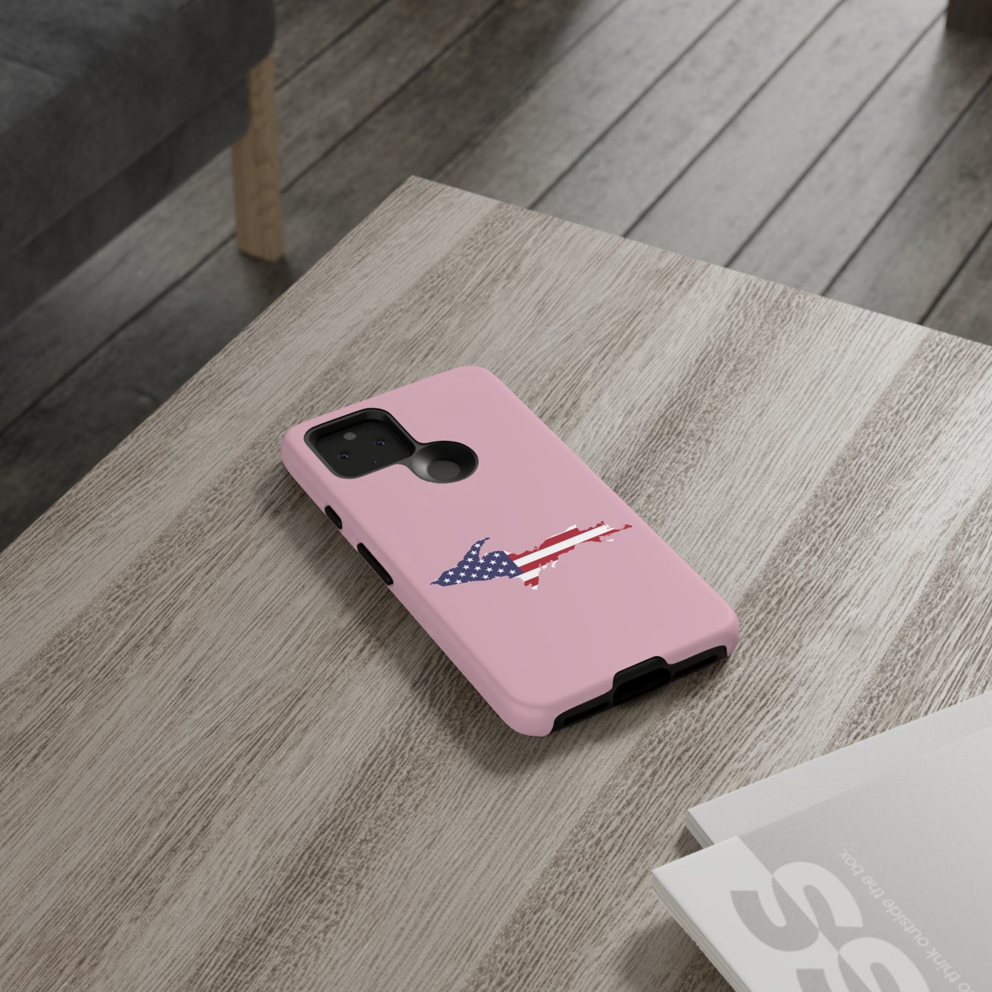 Michigan Upper Peninsula Tough Phone Case (Pink w/ UP USA Flag Outline) | Samsung & Pixel Android