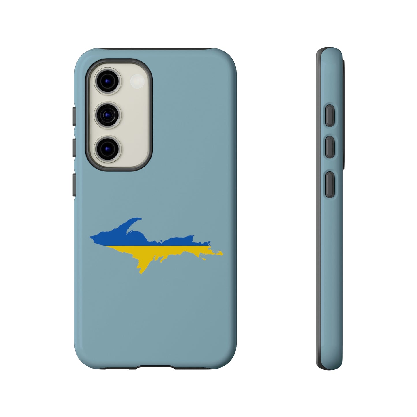 Michigan Upper Peninsula Tough Phone Case (Opal Blue w/ UP Ukraine Flag Outline) | Samsung & Pixel Android