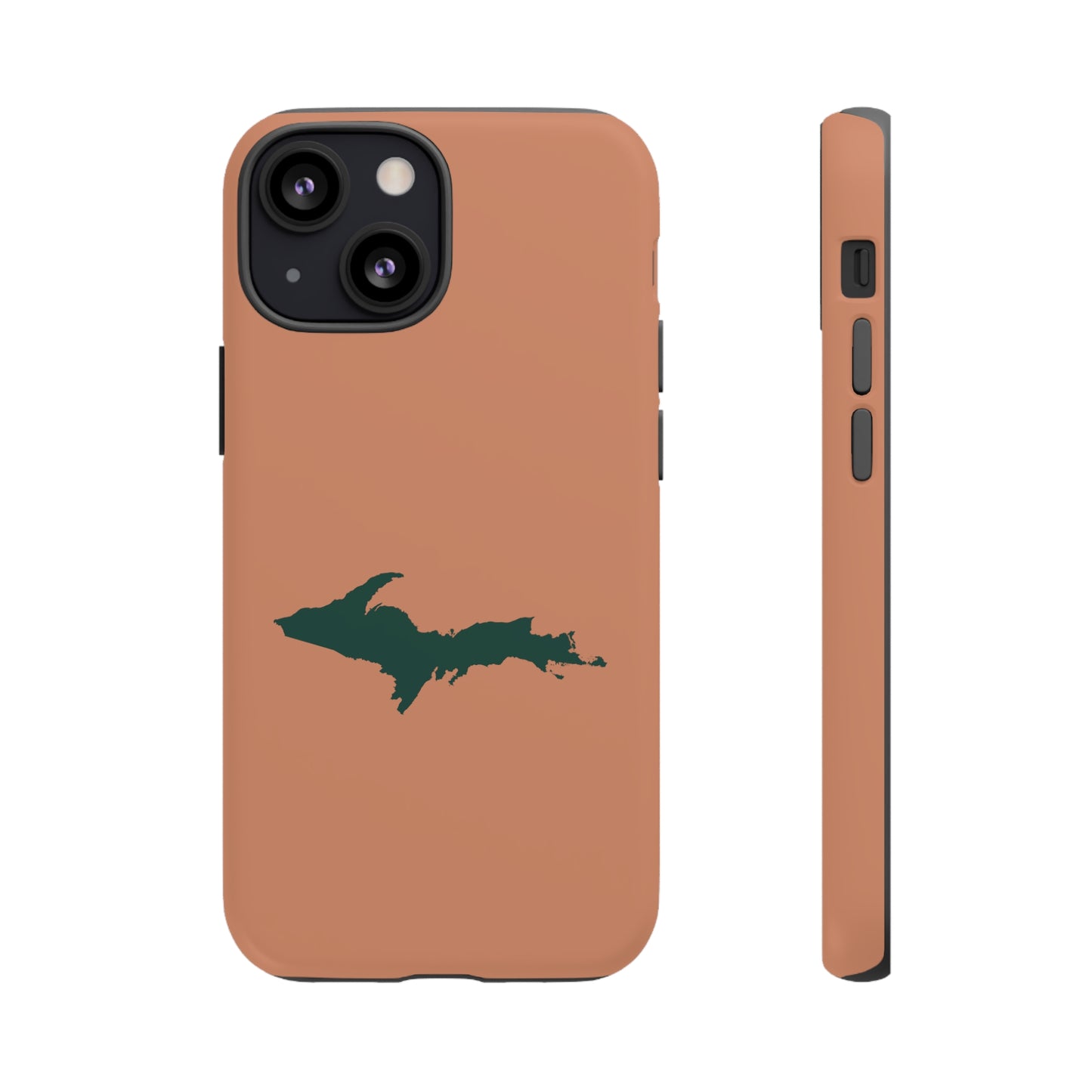 Michigan Upper Peninsula Tough Phone Case (Copper Color w/ Green UP Outline) | Apple iPhone