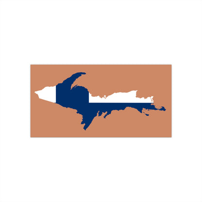 Michigan Upper Peninsula Bumper Stickers (w/ UP Finland Flag Outline) | Copper Color Background