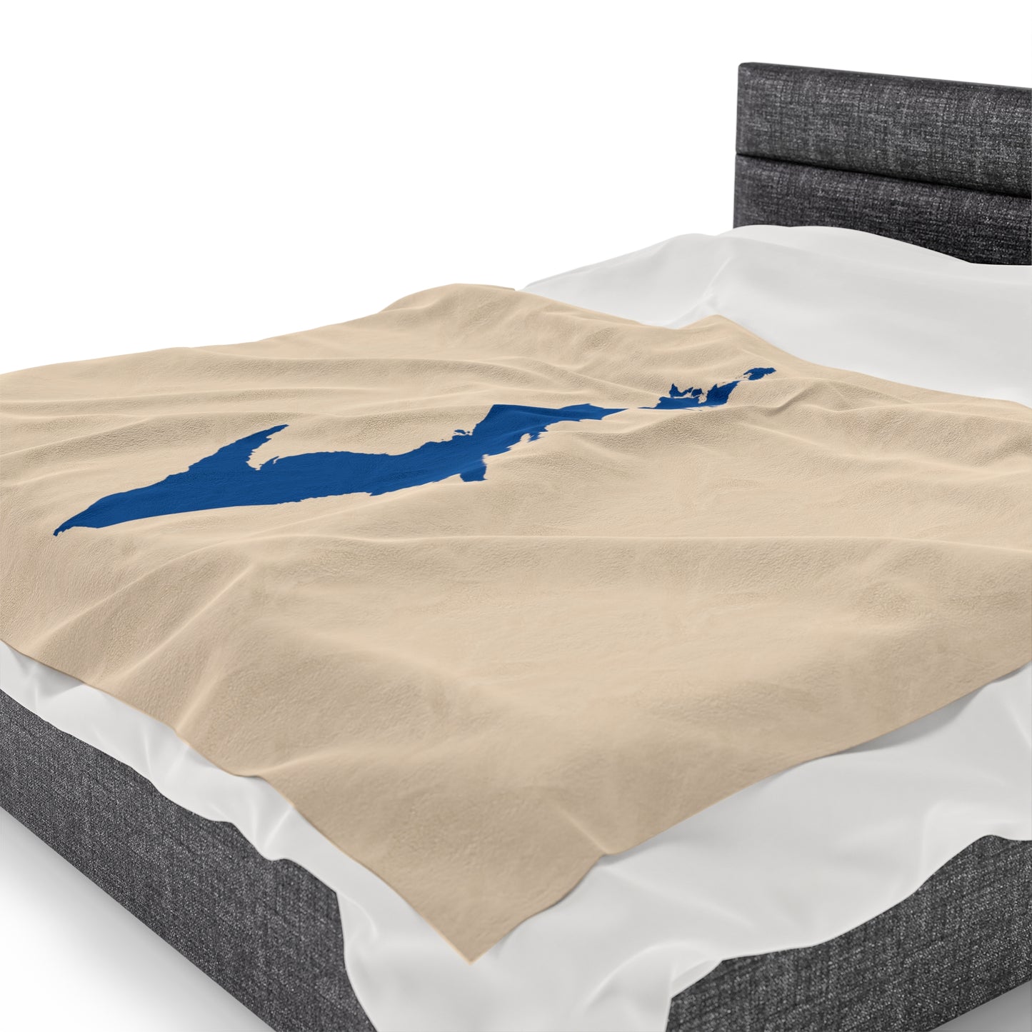 Michigan Upper Peninsula Plush Blanket (w/ Azure UP Outline) | Champagne White