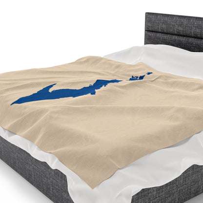 Michigan Upper Peninsula Plush Blanket (w/ Azure UP Outline) | Champagne White