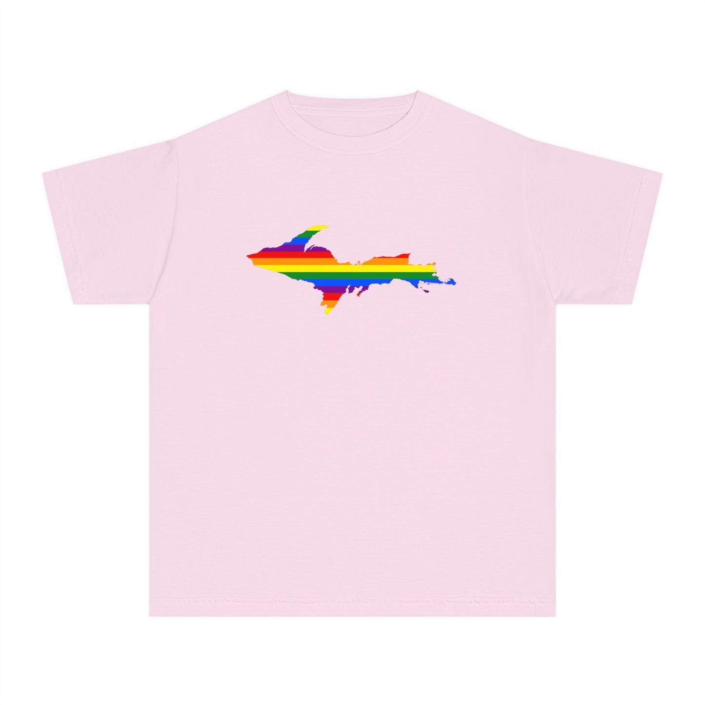 Michigan Upper Peninsula T-Shirt (w/ UP Pride Flag Outline) | Youth Garment-Dyed