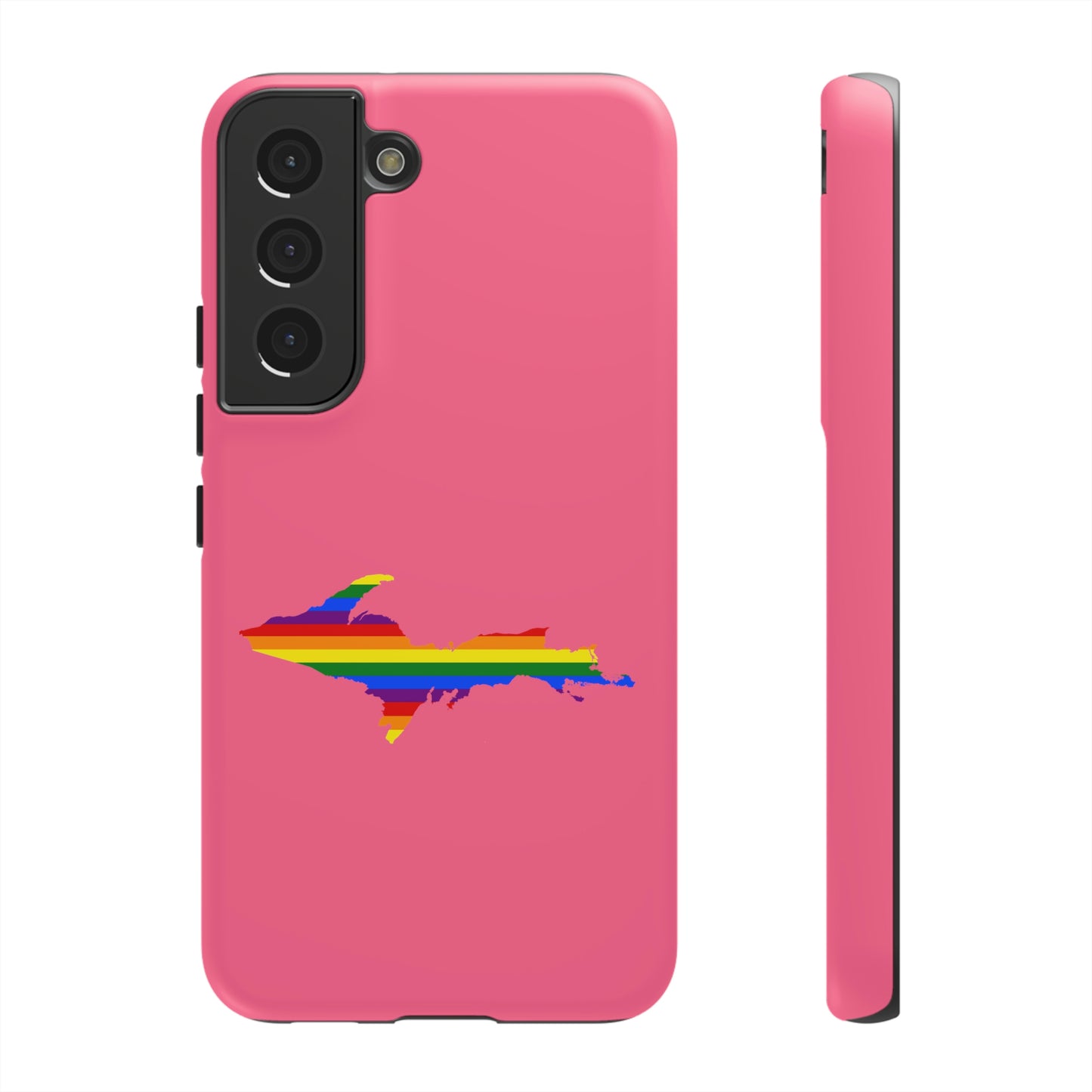 Michigan Upper Peninsula Tough Phone Case (Rhodochrosite Pink w/ UP Pride Flag Outline) | Samsung & Pixel Android