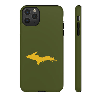 Michigan Upper Peninsula Tough Phone Case (Army Green w/ Gold UP Outline) | Apple iPhone