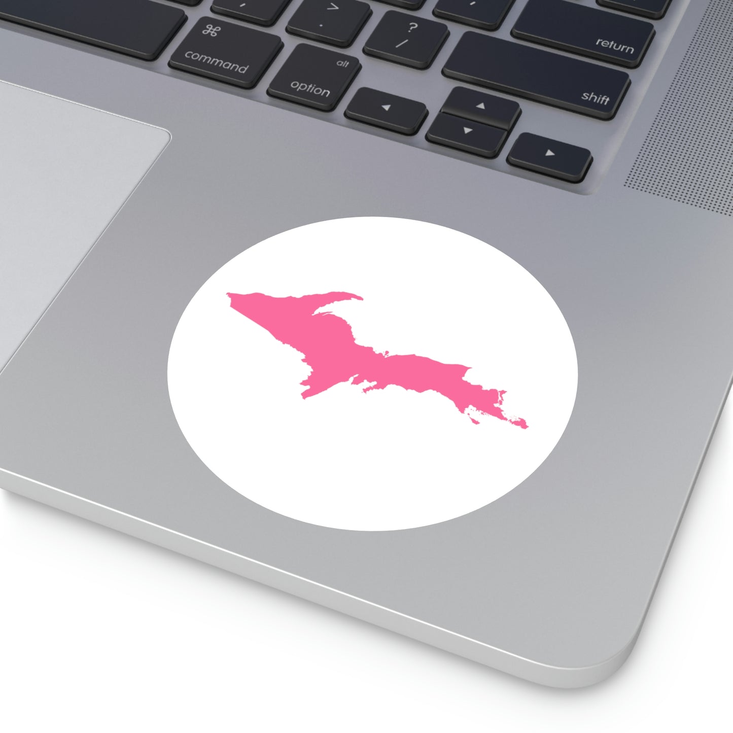 Michigan Upper Peninsula Round Stickers (w/ Pink UP Outline) | Indoor\Outdoor