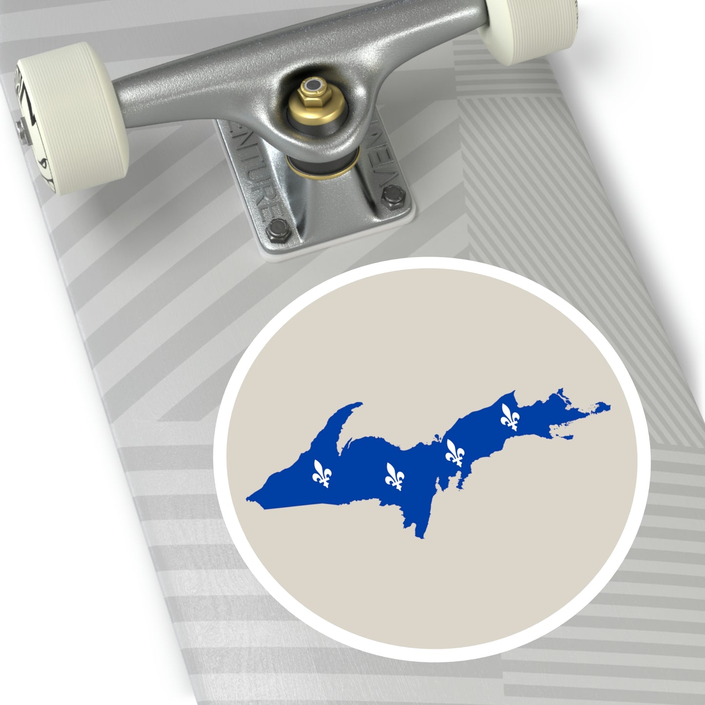 Michigan Upper Peninsula Round Stickers (Canvas Color w/ UP Quebec Flag Outline) | Indoor\Outdoor