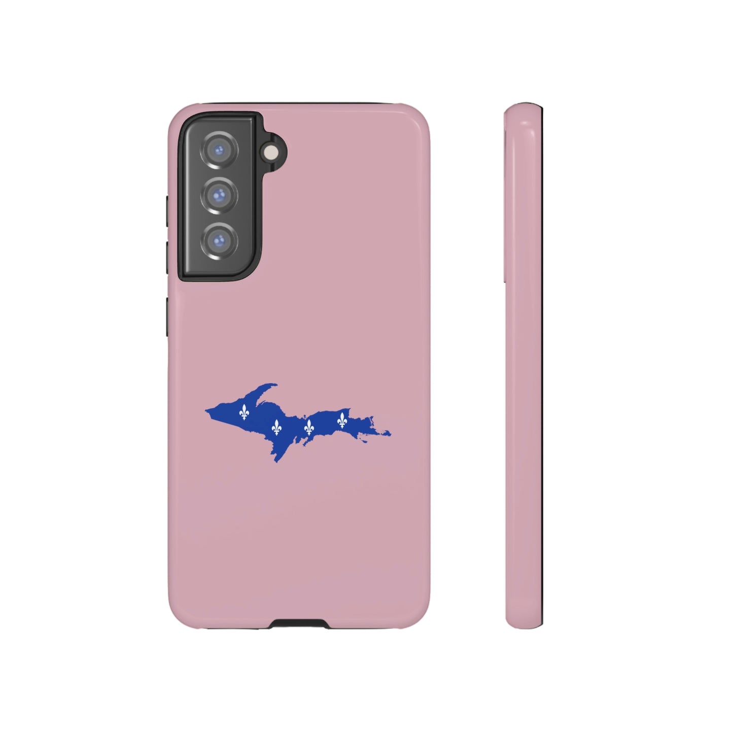 Michigan Upper Peninsula Tough Phone Case (Pink w/ UP Quebec Flag Outline) | Samsung & Pixel Android