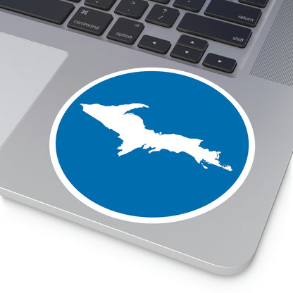 Michigan Upper Peninsula Round Stickers (Azure w/ UP Outline) | Indoor\Outdoor