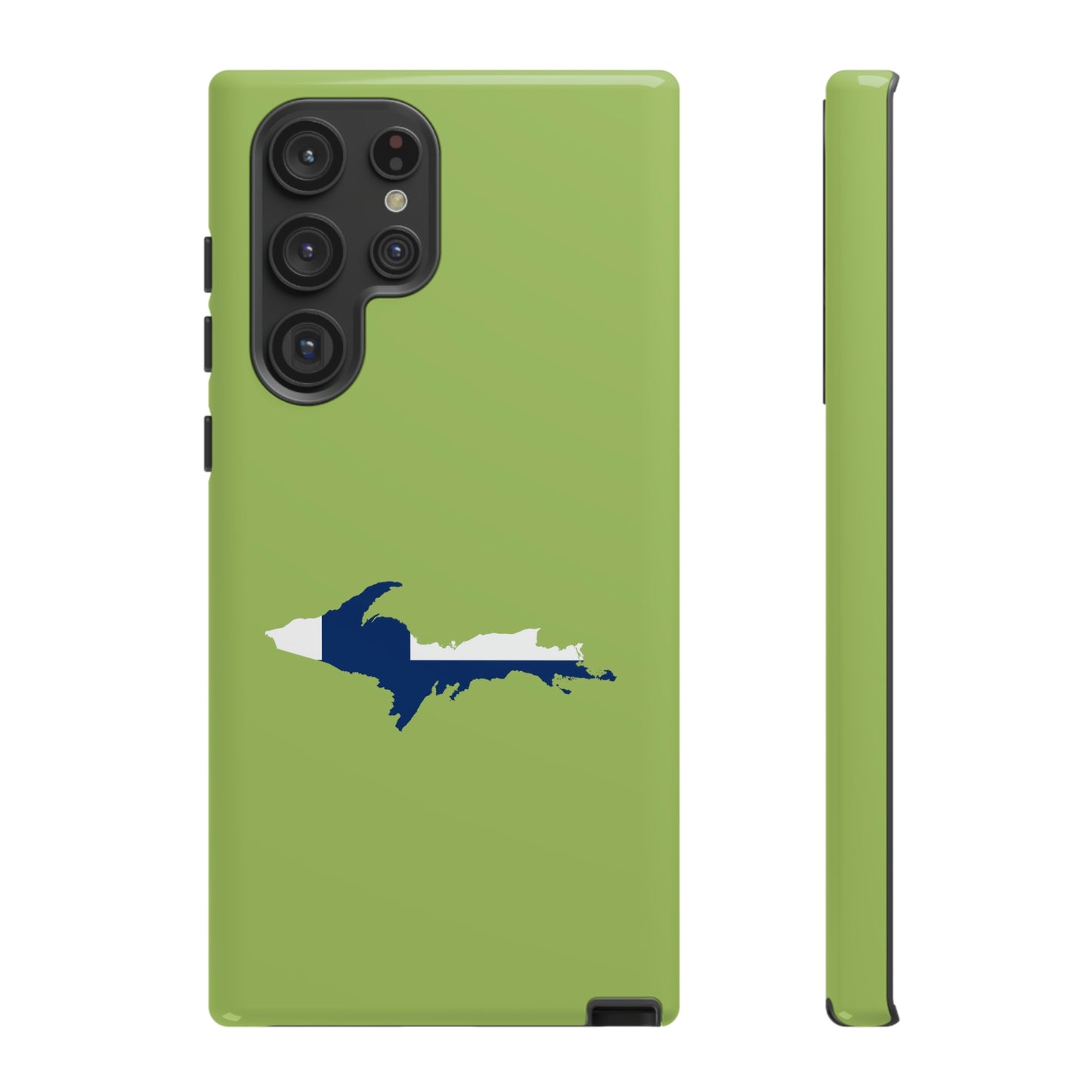 Michigan Upper Peninsula Tough Phone Case (Gooseberry Green w/ UP Finland Flag Outline) | Samsung & Pixel Android