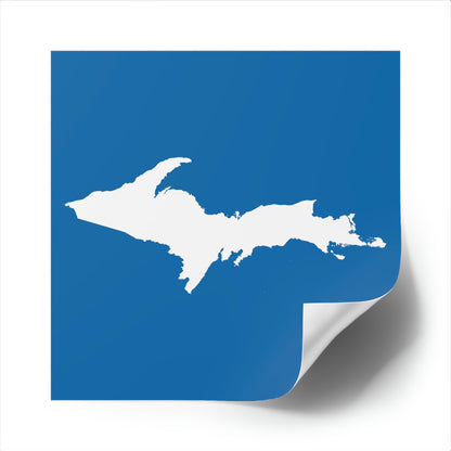 Michigan Upper Peninsula Square Sticker (Azure w/ UP Outline) | Indoor/Outdoor