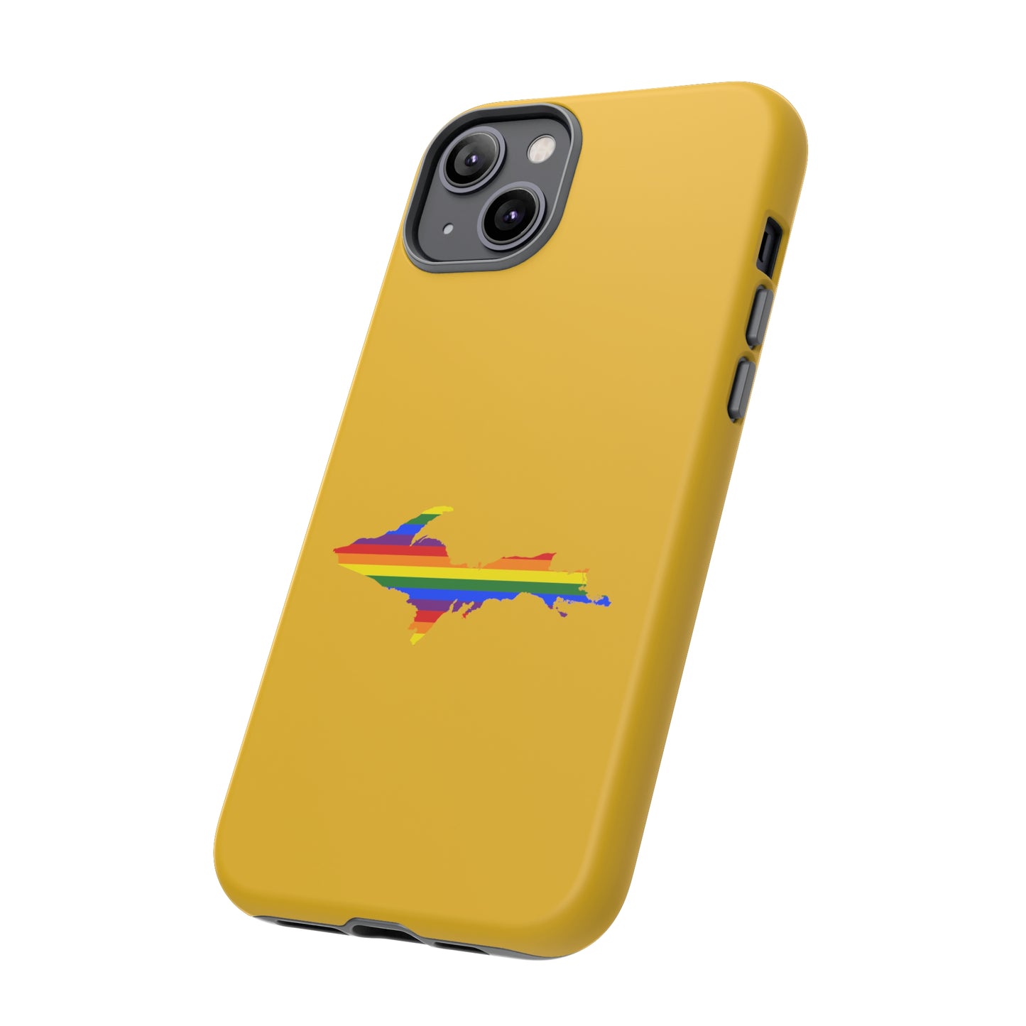 Michigan Upper Peninsula Tough Phone Case (Gold w/ UP Pride Flag Outline) | Apple iPhone